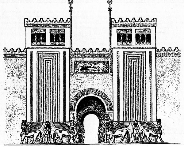 9. Дворец ассирийского царя Саргона II в Дур-Шаруккине (ныне Хорсабад). VIII в. до н.э. Главный вход (графическая реконструкция)