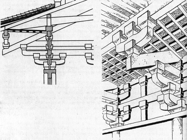 49. Оформление узла сопряжения построек, балок перекрытия, стропил и свеса крыши в китайской архитектуре