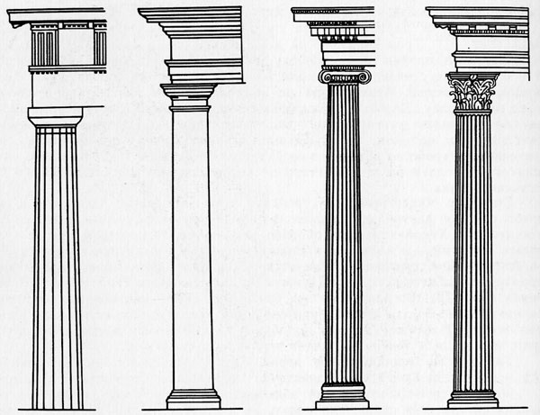 74. Классические архитектурные ордера: дорический, тосканский, ионический, коринфский