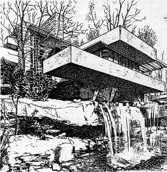 219. Загородный дом (У водопада) в штате Пенсильвания, США. 1936-1937 гг. Арх. Ф. Л. Райт