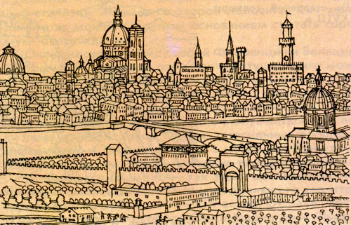 Флоренция. Панорама города со старинной гравюры