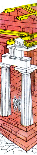 Древнегреческий ордер — каменная конструкция из стоек и балок — доведен до художественного совершенства