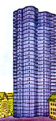 Проект небоскреба на стальном каркасе со стеклянными стенами. Архитектор Мис ван дер Роэ 
