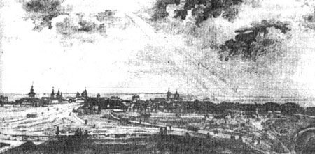 Высотные акценты церквей в панораме Таганрога. Фотография с гравюры 1825 г.