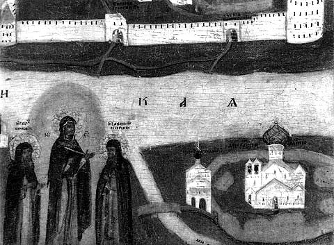 17. Мирожский монастырь. Изображение на 'иконе Жиглевича'. XVII в. Фрагмент