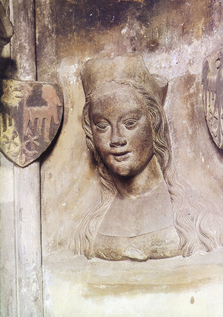The portrait of Anne of Svidnice (1362), Emperor Charles' third wife, was fashioned in Peter Parler's masonic lodge in 1374 - 1385 for the portrait gallery on the triforium of St. Vitus's Cathedral.