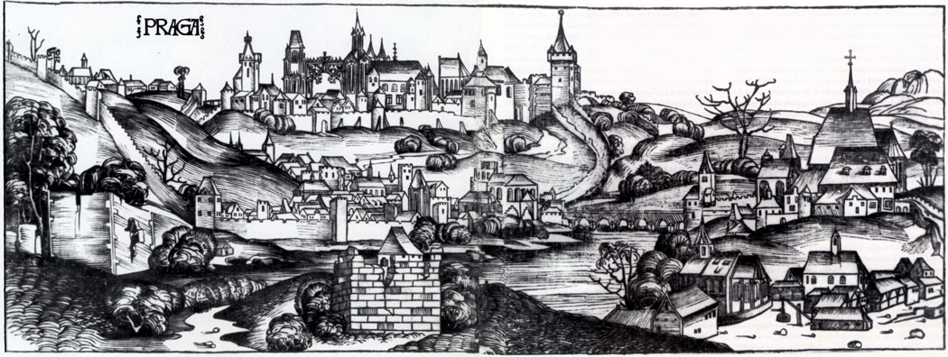 The oldest known depiction of Prague in Hartmann Schedel's book Liber chronicarum printed in Nuremberg in the year 1493.	