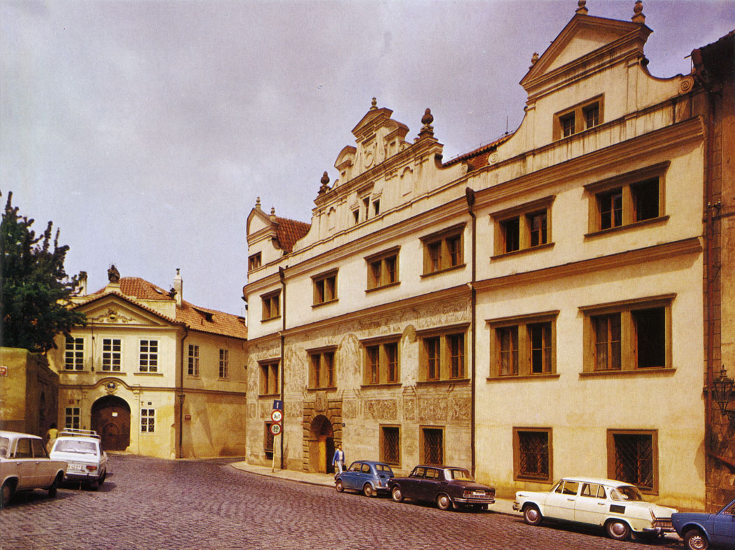 The Martinice Palace was built after the middle of the 16th century as the result of the reconstruction of three Gothic houses. In 1583 it passed into the hands of the Martinice family, one of whom, Jaroslav Bofita of Martinice, a Governor of Bohemia and victim of the Defenestration, had it re-built at great expense in the early 17th century. In recent years the palace underwent extensive restorations and serves now as the Office of the Chief Architect of the City of Prague.