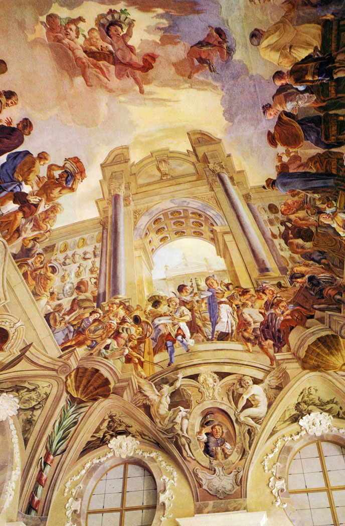 During reconstruction work on the Strahov monas­tery in the years 1680-1698 builder Jean B. Mathey erected a Summer Refectory in 1690. The vaulting is decorated with a grandiose composition of the Heavenly Feast, again the work of Siard Nosecky dated 1732.