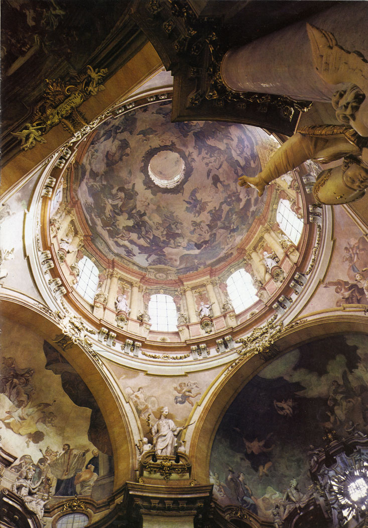 Kilian Ignac Dienzenhofer took over his father's heritage in building the St. Nicholas's church. The monumental presbytery with the dome was built to his plans in the years 1737-1752 and adorned with frescos by F. X. Palko.	