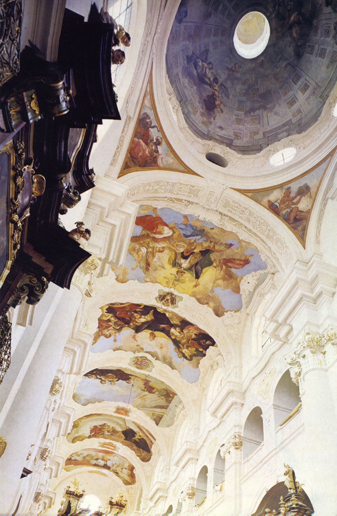 The old Gothic Church of St. Thomas (kostel sv. To-mase) in the Little Quarter acquired Baroque vaulting during reconstruction carriecl out in the years 1725 to 1731, which bears the mark of K. I. Dienzenhofer's typical style. In 1730 V. V. Reiner covered the vault with a cycle of paintings with motives taken from the life of St. Augustine.