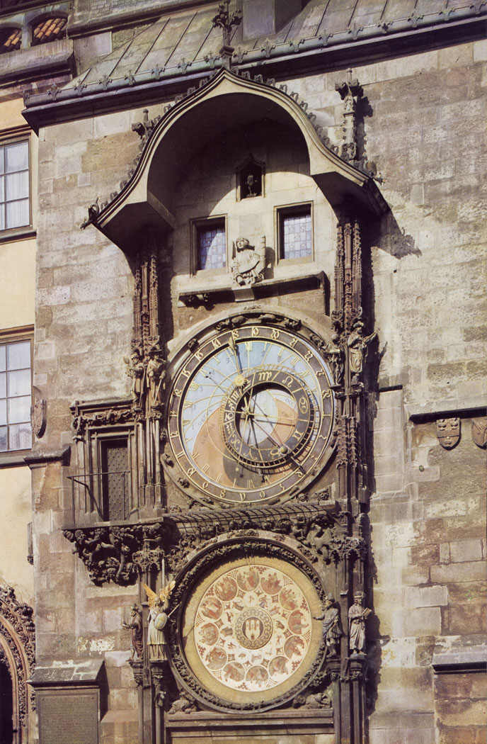 The Astronomical Clock (Orloj) was placed on the tower of the Old Town Hall in the early 15th century. Around 1490 it was repaired by clock-maker Master Hanus, called Rose, who was formerly thought to have constructed the original clock. Thorough repair of the mechanism was undertaken in 1864 - 1865 when the Astronomical Clock was furnished with painted decorations of a calendarium, the work of the well-known painter Josef Manes. The original was later replaced by a copy. The Astronomical Clock was badly damaged when the town hall went up in flames in 1945, and it was renewed in 1948.
