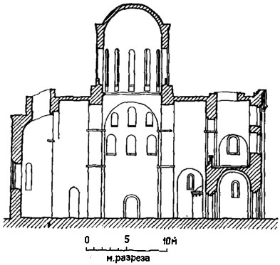 Успенский собор Елецкого монастыря, середина XII в. Продольный разрез