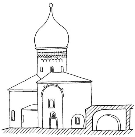 Псков. Рожденственский собор Снетогорского монастыря. Южный фасад