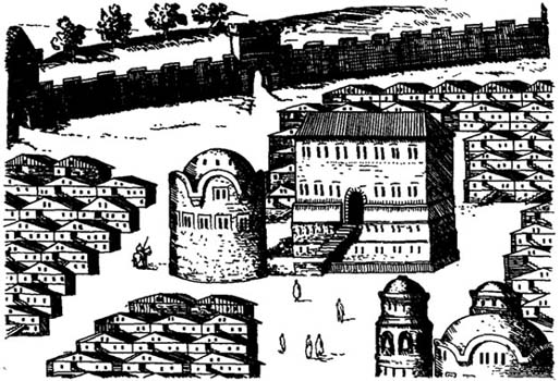 Изображение жилых зданий на плане Москвы С. Герберштейна, между 1517 и 1526 г.