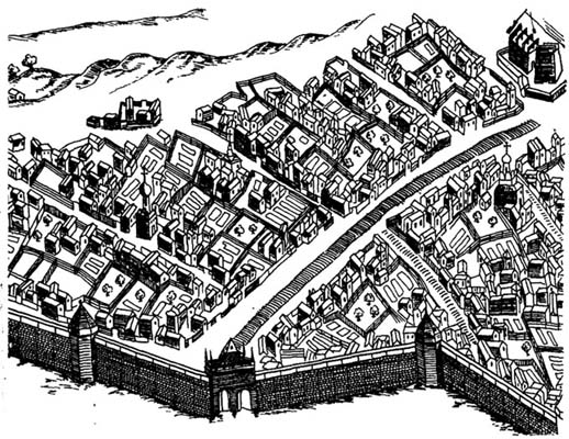 Изображение жилых домов на так называемом сигизмундовском плане Москвы. 1610 г.